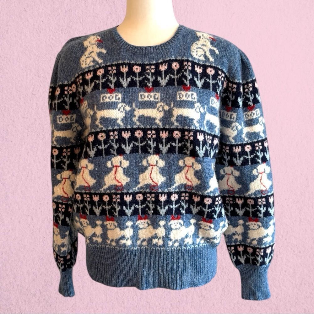 Vintage 80s Susan Bristol wool sweater dog print